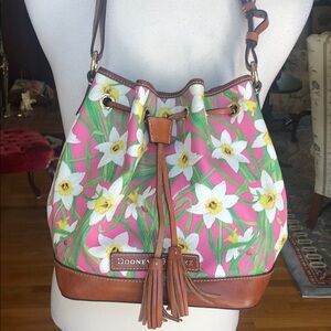 Dooney & Bourke Pink Floral Shoulder Bag bucket style drawstring closure